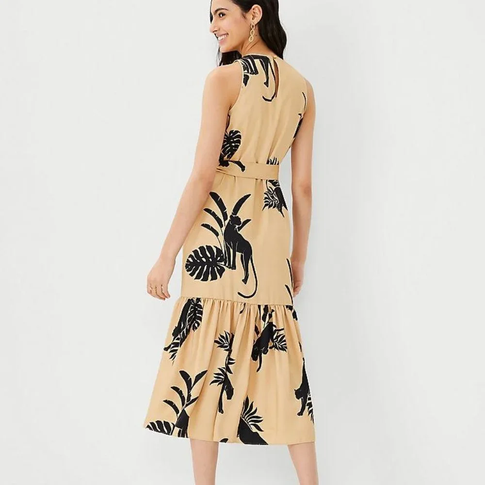 New Ann Taylor Jungle Tie Waist Midi Dress - Picture 2 of 3